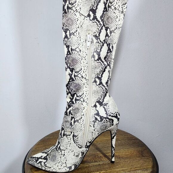 Steve Madden Snakeskin Print Thigh High Boot Size 7 Over-The-Knee Stretch Boots - Picture 4 of 13
